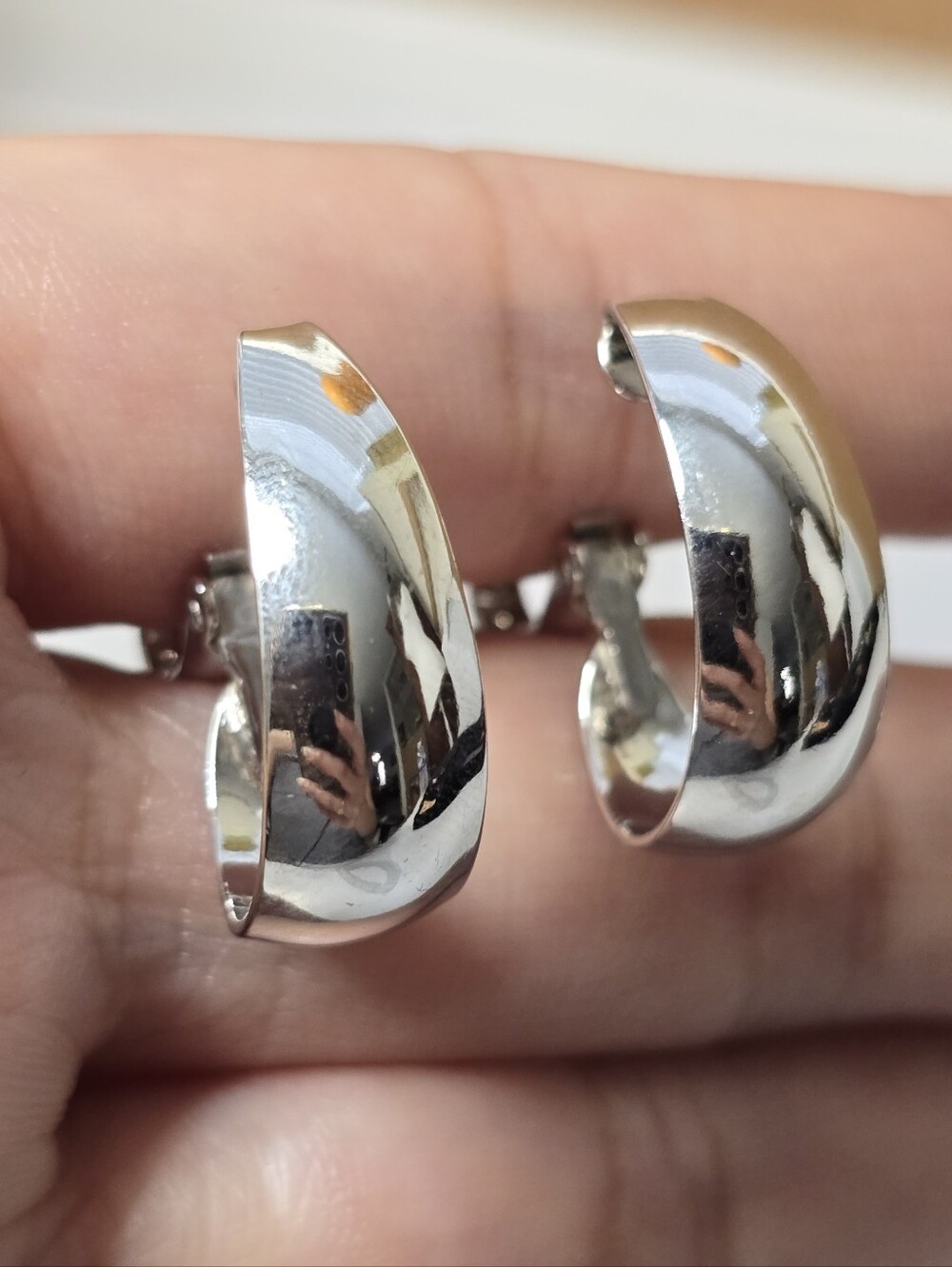 Polished Silver Half-Hoop Clip-On Earrings